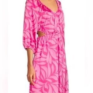 Taylor Pink Leaf Pattern Long Sleeve Satin Lined Dress NWT